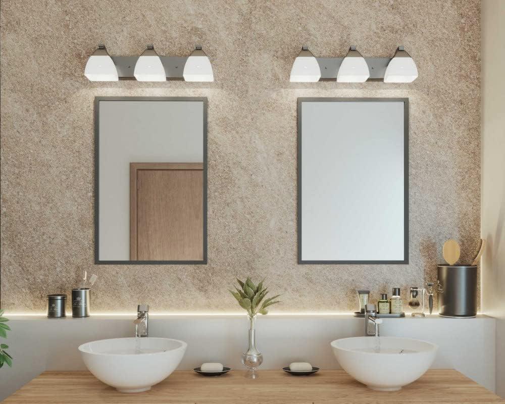 Progress Lighting, Appeal Collection, 3-Light Bath Vanity, Brushed Nickel, Etched White Glass Shades