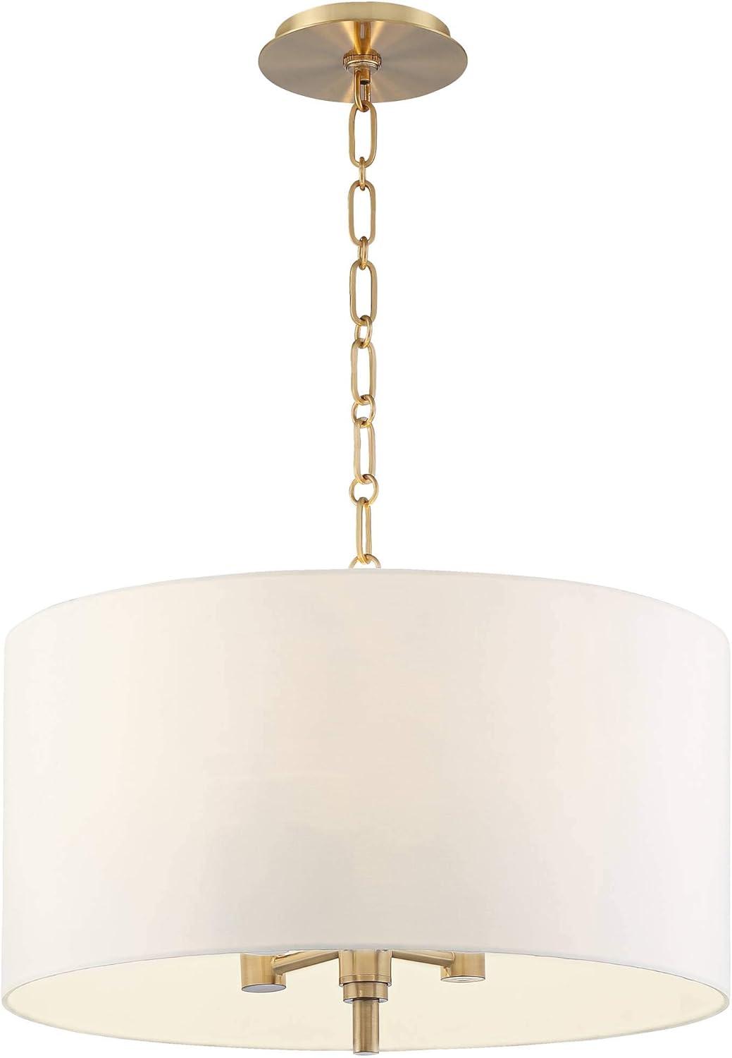 Possini Euro Design Warm Gold Pendant Chandelier 20" Wide Modern White Linen Drum Shade 4-Light Fixture for Dining Room Foyer Kitchen Island Entryway