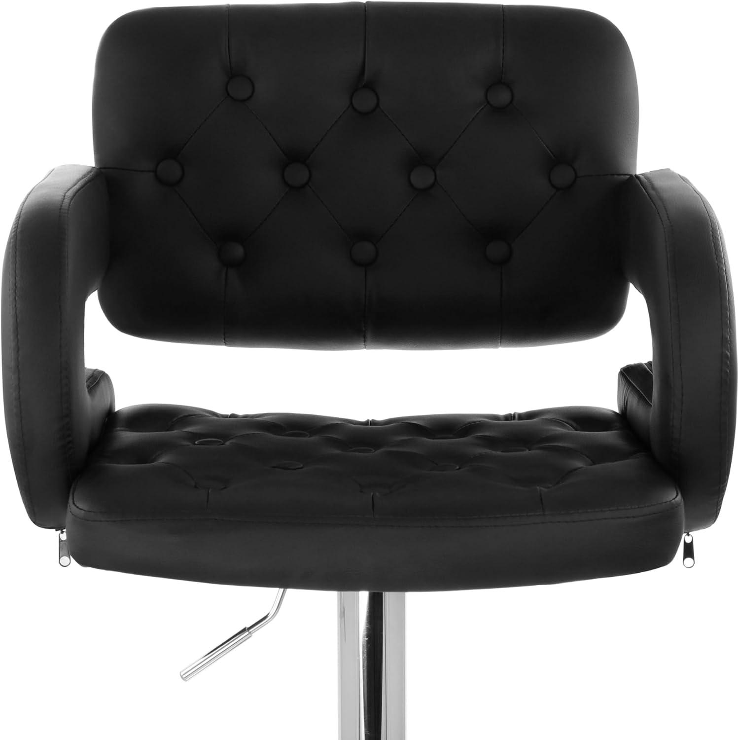 Elama Faux Leather Tufted Bar Stool in Black with Chrome Base and Adjustable Height