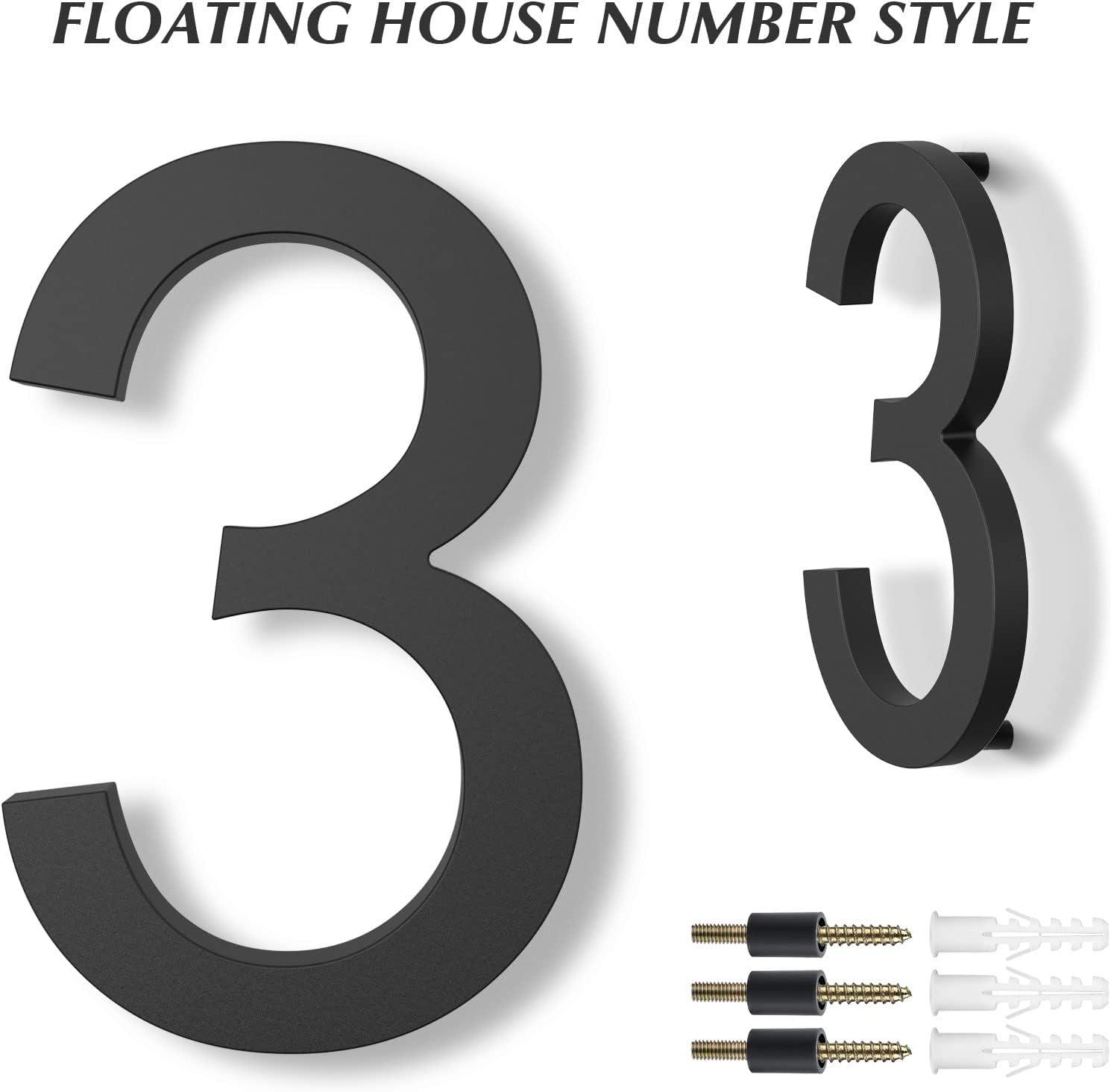 8inch Modern Floating House Numbers Large Black Shadow Home Address Garage Gate