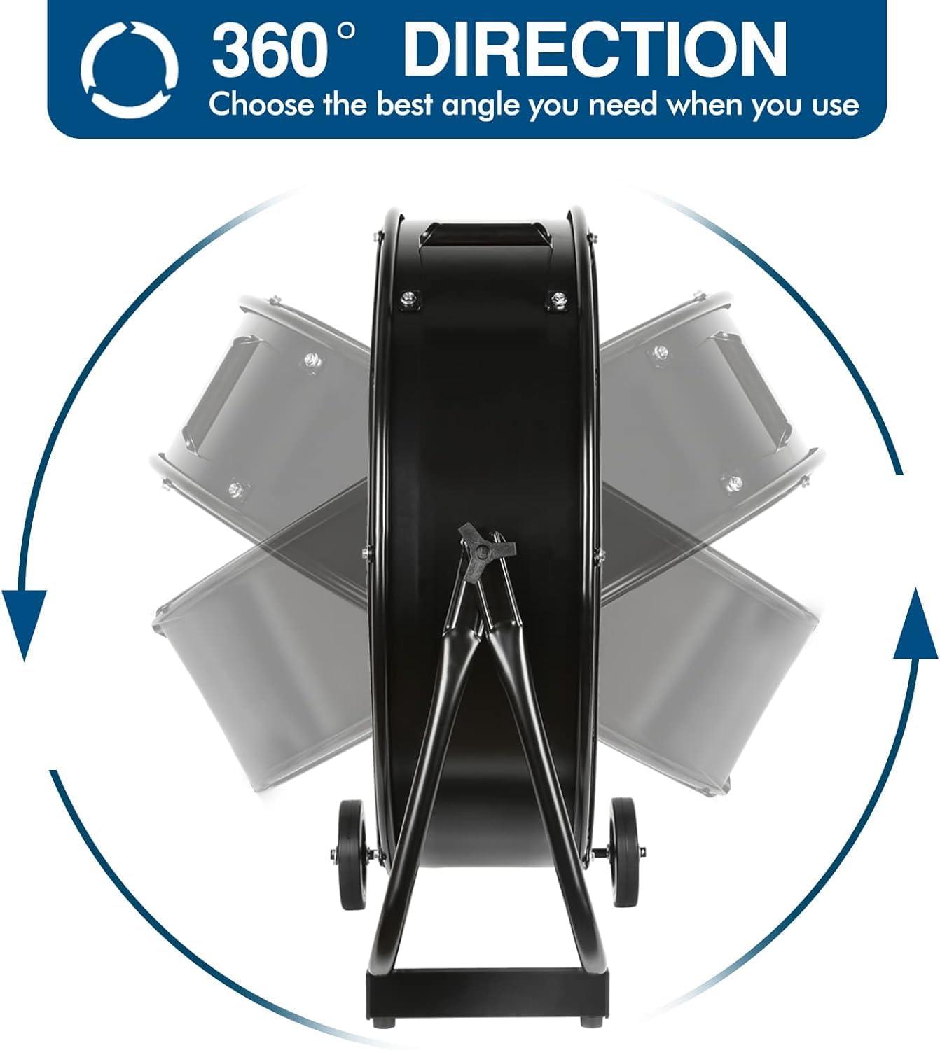 BILT HARD 24" 8100 CFM High Velocity Industrial Drum Fan, 3-Speed Heavy Duty Metal Shop Fan, UL Listed