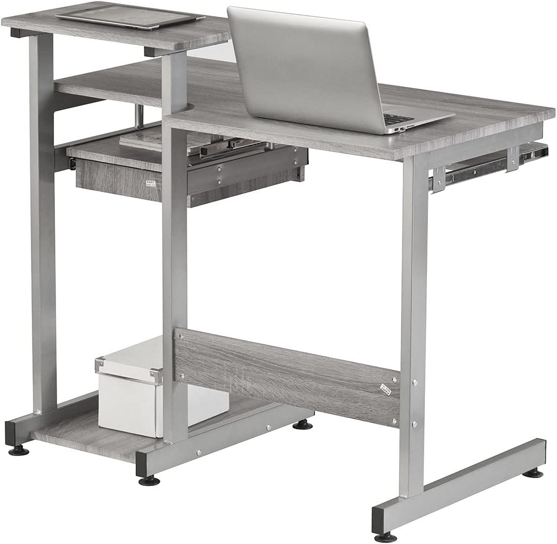 Complete Computer Workstation Desk Gray - Techni Mobili: With Drawer, Steel Frame, MDF Surface