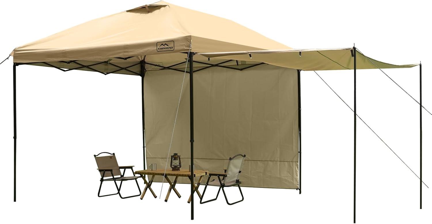 10x10 Khaki Adjustable Height Pop-Up Canopy Tent with Sidewalls