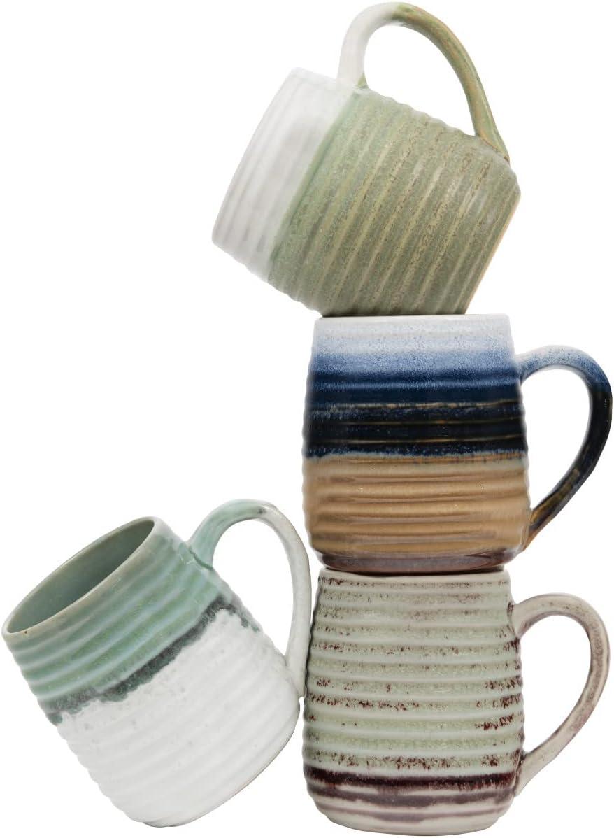 Creative Co-Op Large Multi-color Stoneware Mugs with Ribbed Sides (Set of 4 Colors)