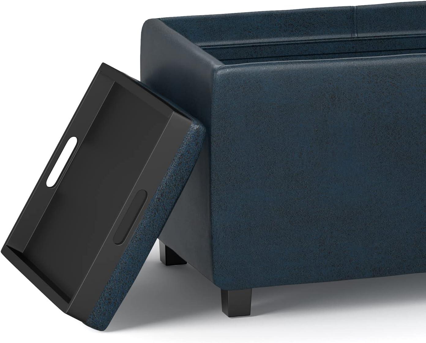 Simpli Home Avalon 42"W Upholstered Storage Ottoman with 3 Flip-Over Serving Trays
