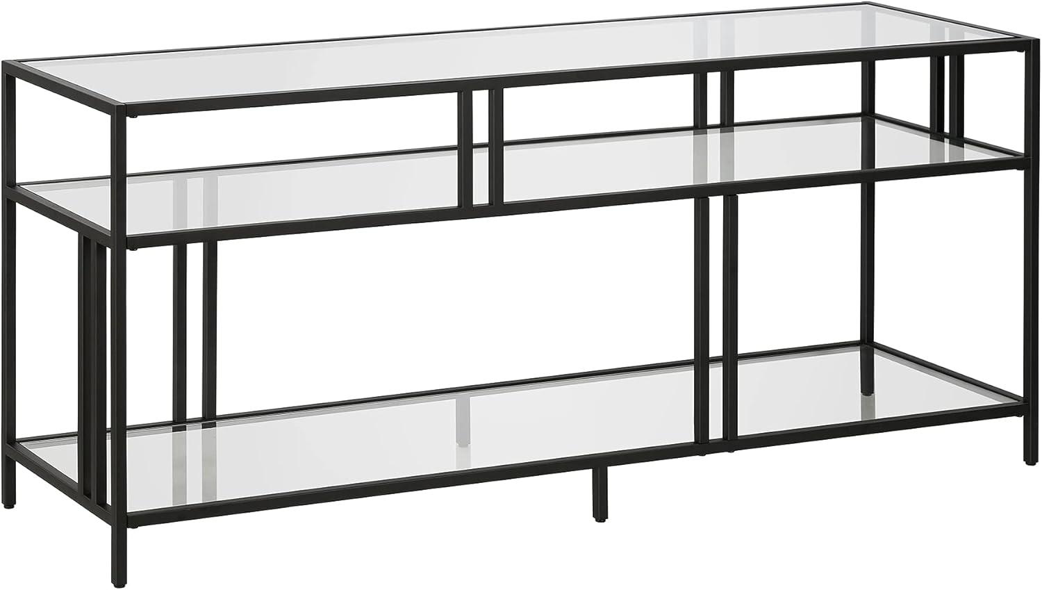 Cortland Industrial Blackened Bronze 55" TV Stand with Glass Shelves