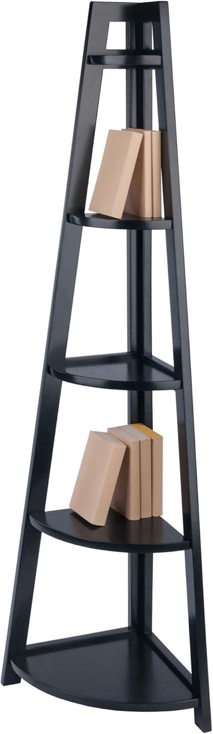 Winsome 58" Adam A Frame Corner Shelf Black: Mid-Century Modern Design, 5-Tier Storage, Lacquered Finish