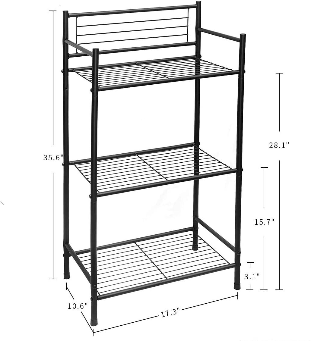 Black 3-Tier Metal Wire Shelving Unit with Hooks