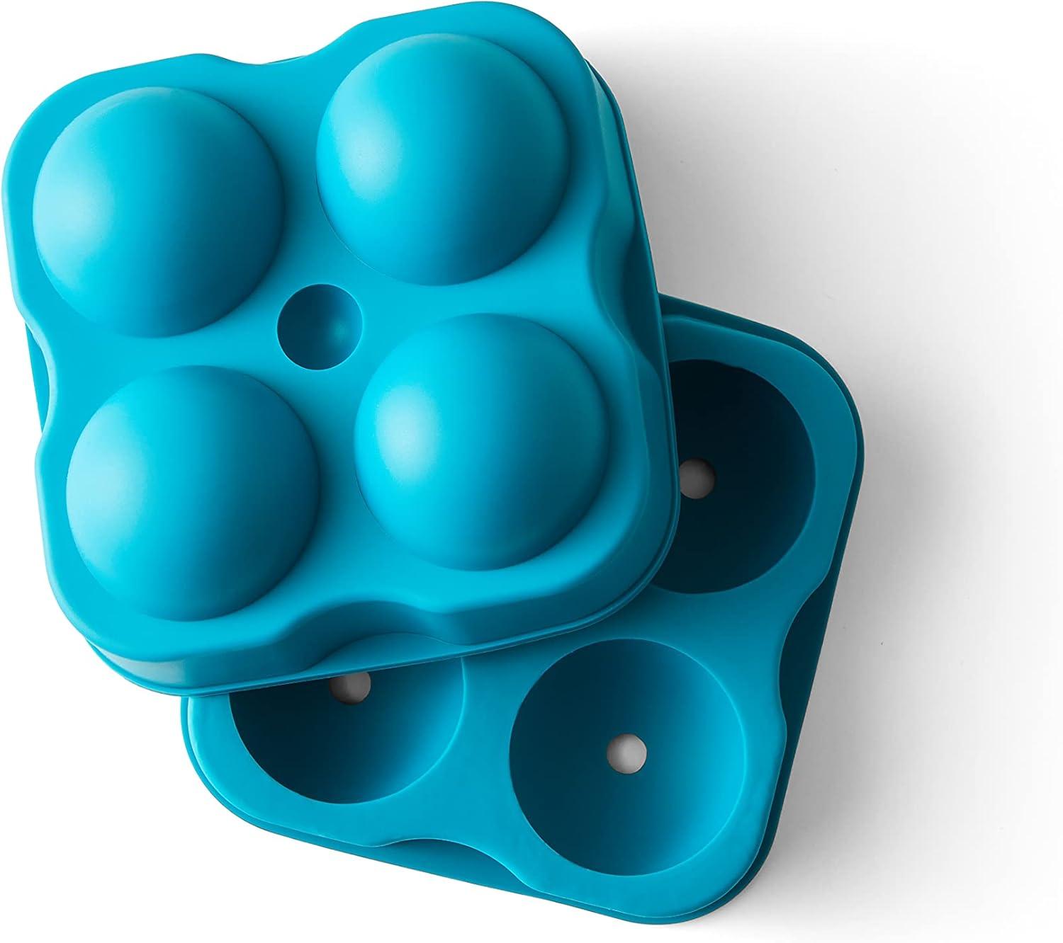 Houdini Ice Sphere Tray: Silicone Whiskey Ice Mold, Reusable BPA-Free, Dishwasher Safe, Turquoise Blue, 4 Cavities