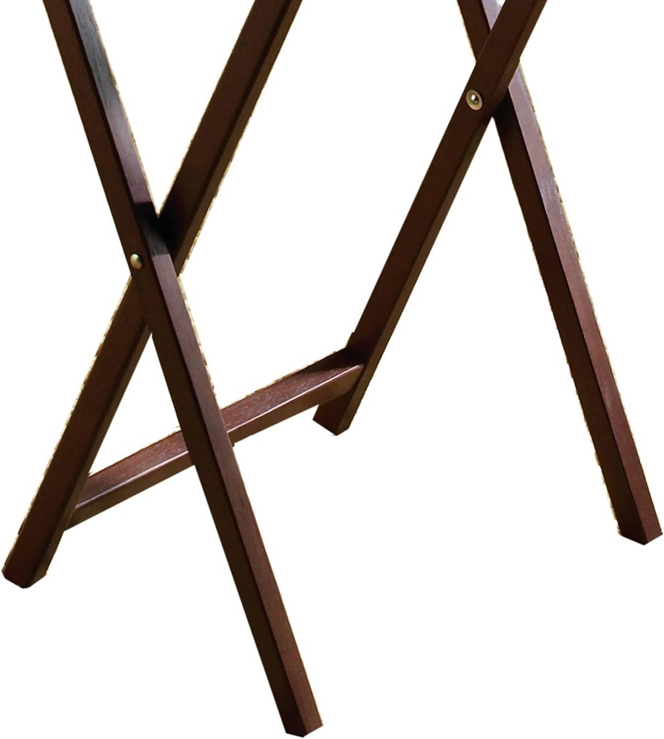 PJ Wood 19.09 x 14.57 x 26.00 Inch Folding TV Tray Tables with Compact Storage Rack, Solid Wood Construction, Walnut Brown Finish, 5 Piece Set