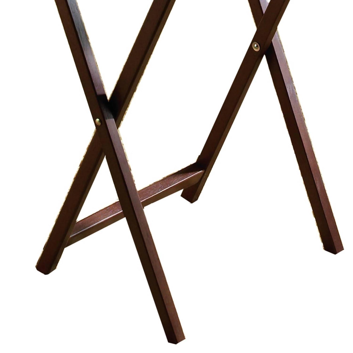 PJ Wood 19.09 x 14.57 x 26.00 Inch Folding TV Tray Tables with Compact Storage Rack, Solid Wood Construction, Walnut Brown Finish, 5 Piece Set