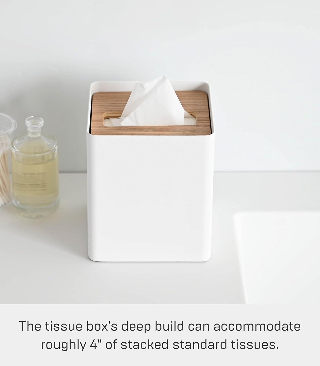 Yamazaki Home Yamazaki Home Square Reusable Tissue Box Cover Metal Container Case With Natural Wooden Lid,, Steel