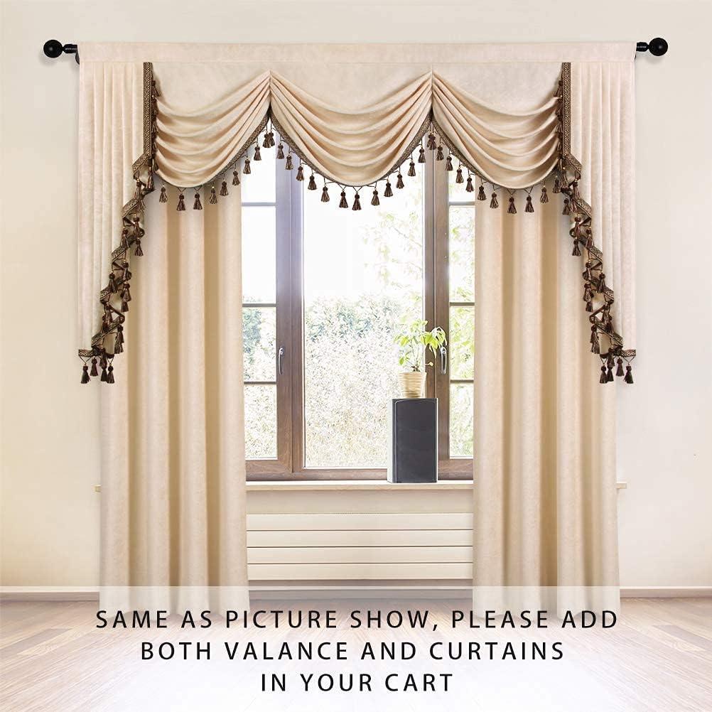 ELKCA Beige Double-Sided Chenille Waterfall Valance for Living Room Luxury Window Curtains Valance for Bedroom,Rod Pocket (Beige, W79 Inch, 1 Panel)