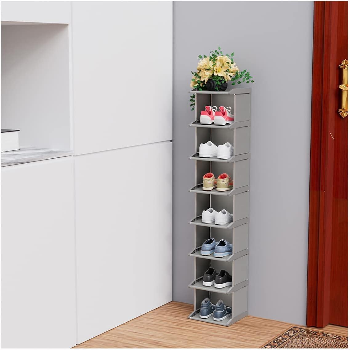 Black 8-Tier Stackable Metal and Fabric Shoe Rack