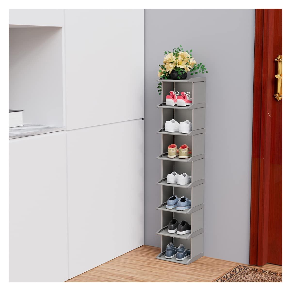 Kitstorack Vertical Shoe Rack: 8 Tiers Stackable Shoe Rack for Closet DIY Free Standing Shoe Organizer Small Shoe Shelf for Small Spaces and Narrow Spaces Plastic