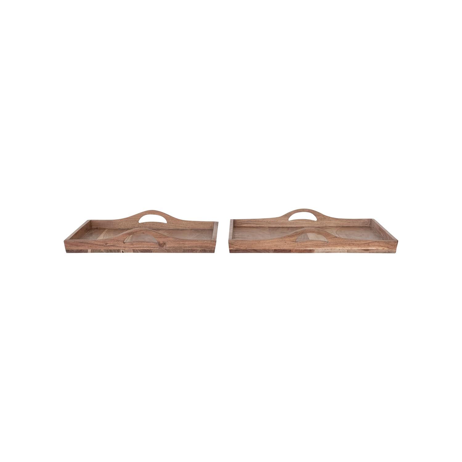 Creative Co-Op Square Acacia Wood Trays with Handles, Natural, Set of 2