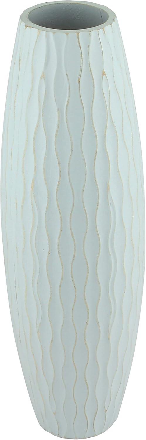 Stonebrair 15.7" Wave Textured Wood Decorative Vase, Light Blue