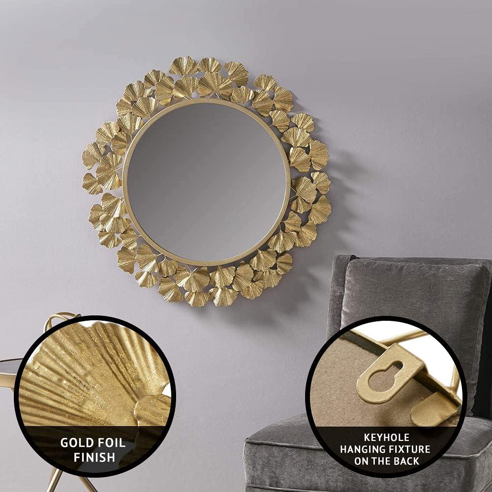 Martha Stewart Eden Gold Gingko Leaf Round Wall Mirror 30.5"