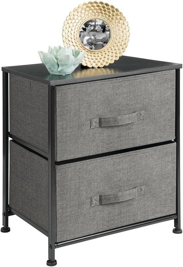 Wood Top Metal Frame 2 Drawer Night Stand