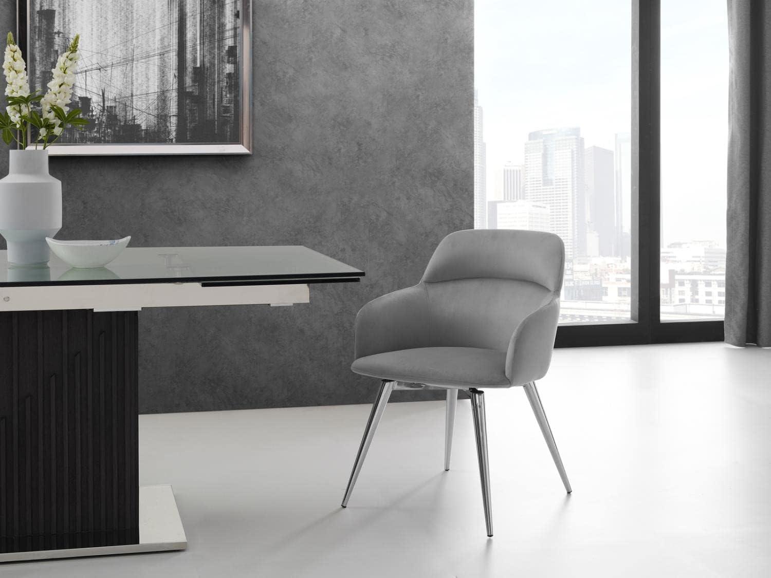 Casabianca Home Pirouette 180 swivel dining chair in gray velvet.