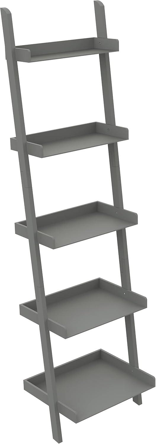 Gray 67" 5-Tier Wood Leaning Ladder Bookcase