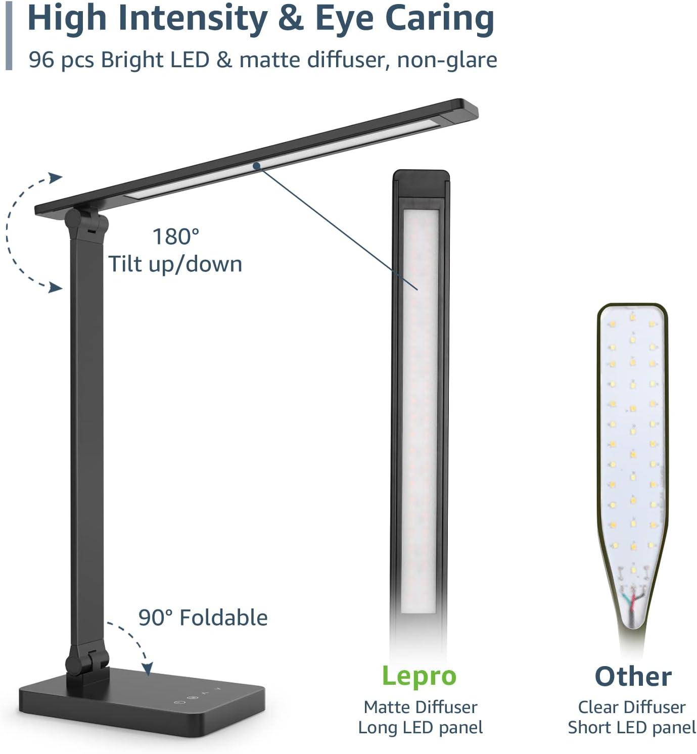 Black Adjustable LED Desk Lamp with USB Charging Port