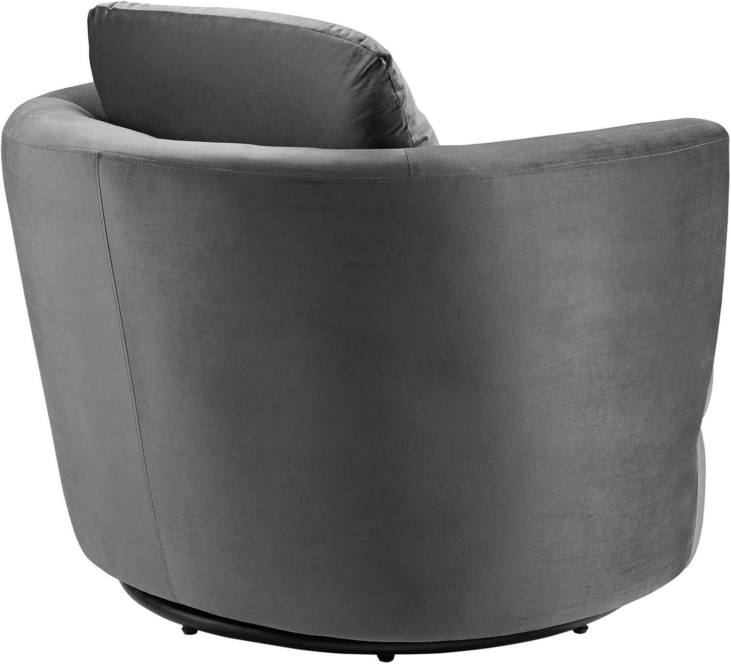 Modway Pirouette Performance Velvet Swivel Fabric Armchair in Gray