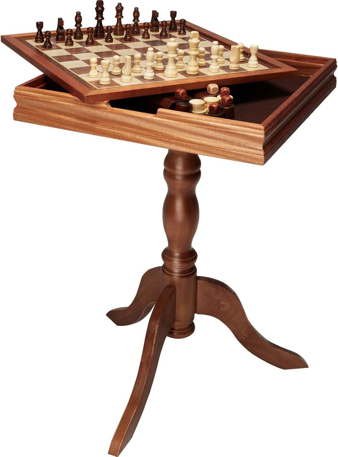 GSE Wooden 3-in-1 Chess Checkers Backgammon Table, Chess Checkers Backgammon Combo Game Set