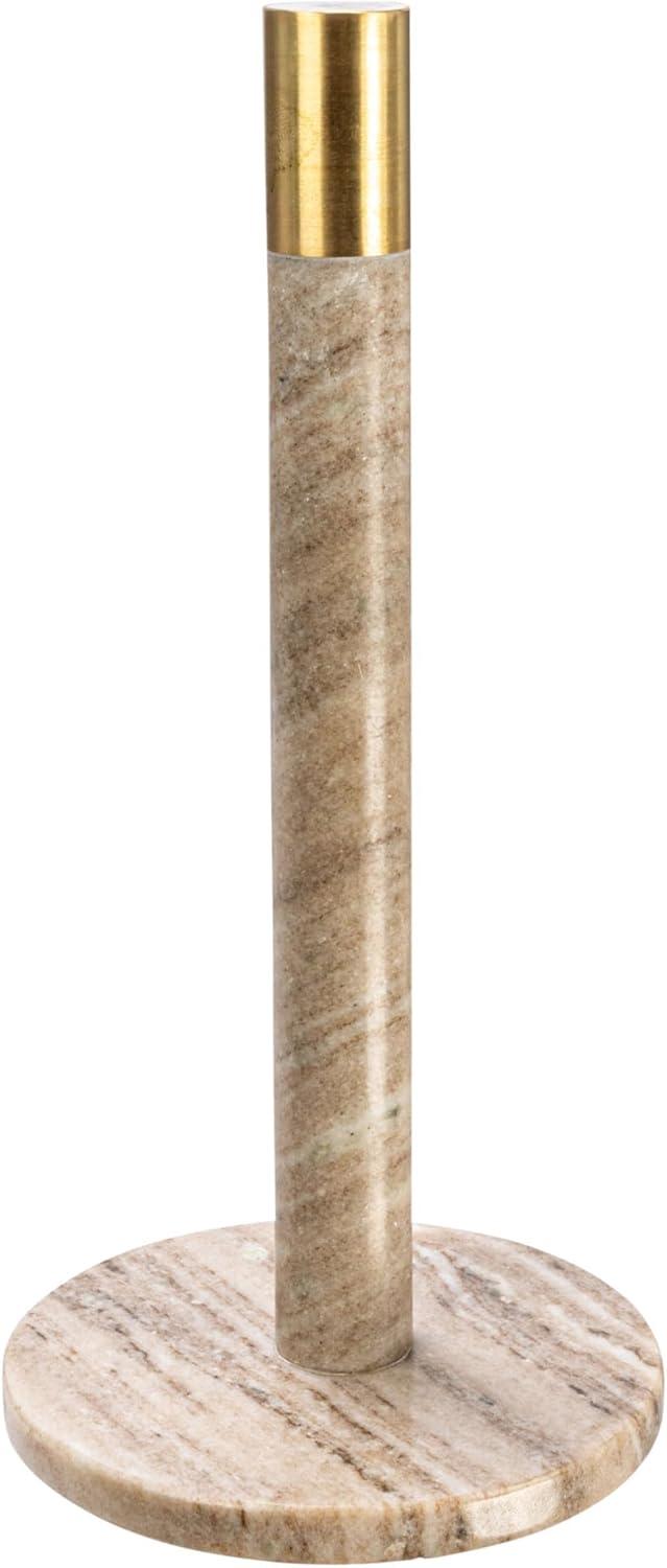 Bloomingville Modern Marble Paper Towel Holder with Brass Detail, Beige