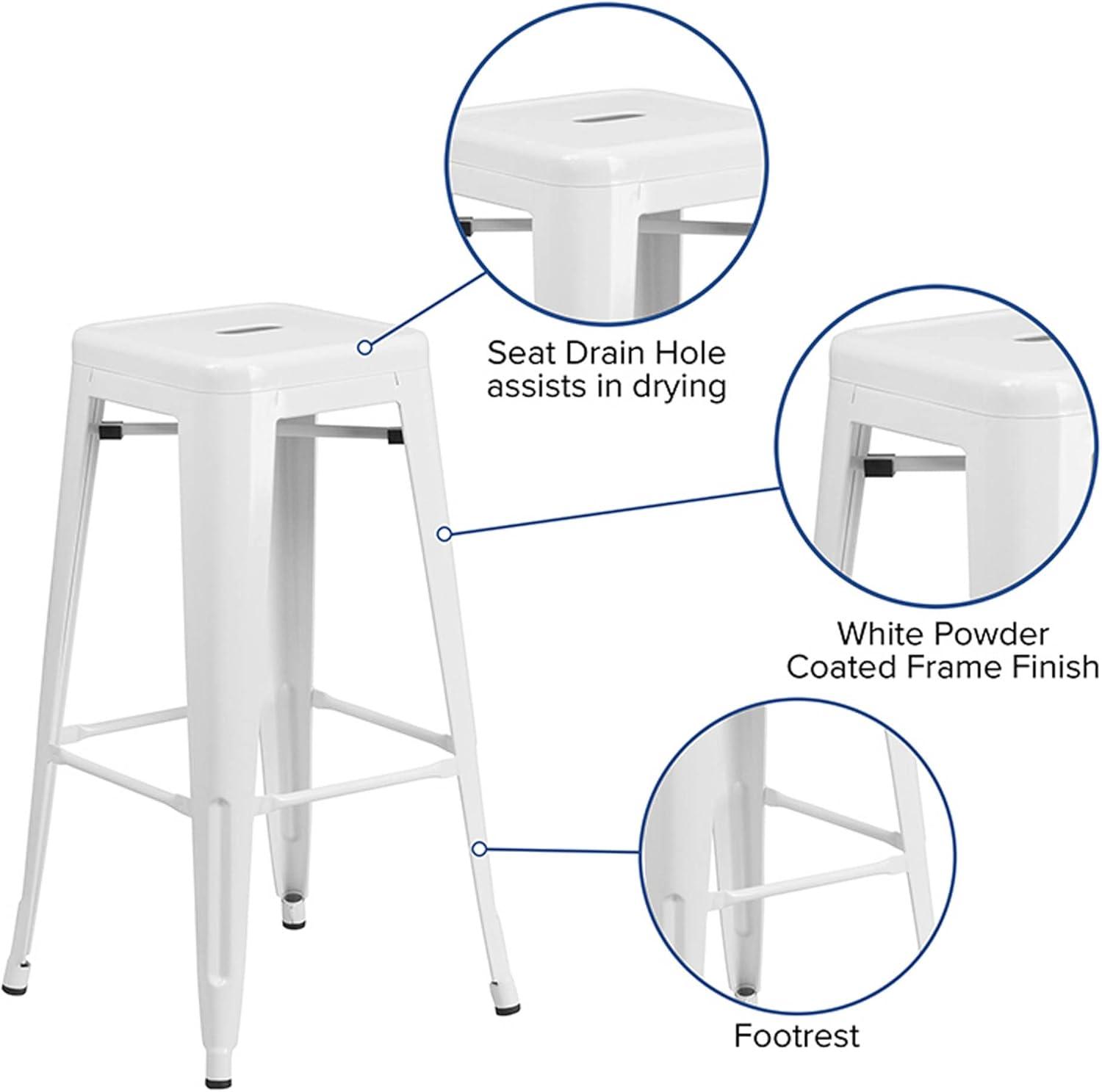 Flash Furniture Commercial Grade 30" High Backless White Metal Indoor-Outdoor Barstool with Square Seat