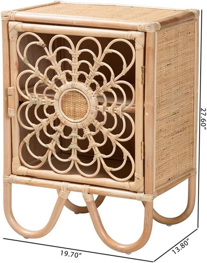 Acelin Natural Brown Rattan Bohemian Nightstand with Curved Legs