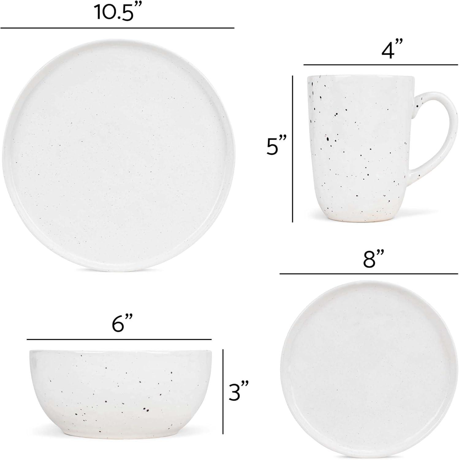 Elanze Designs Shiny Speckled Ceramic Dinnerware 16 Piece Set - Service for 4, White