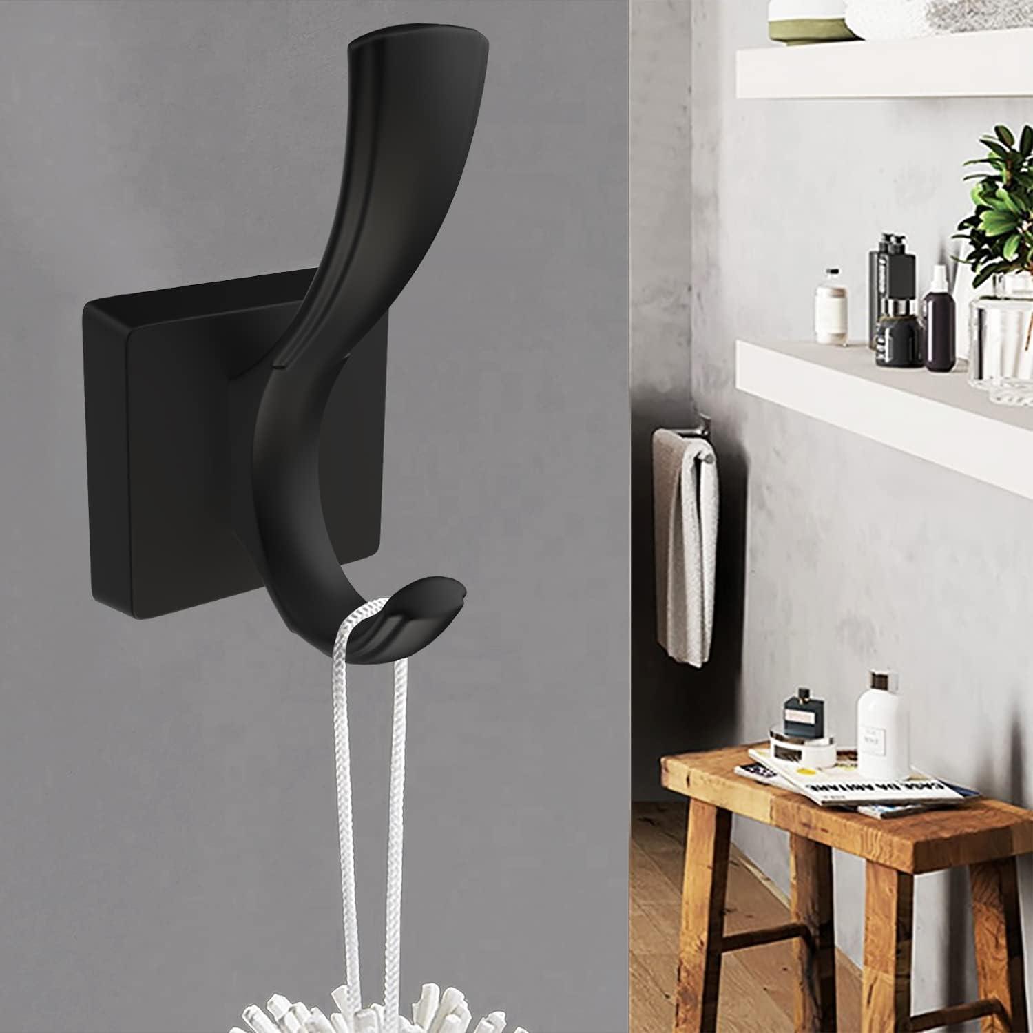 Heavy Duty Black Aluminum Wall Hooks for Coats and Towels