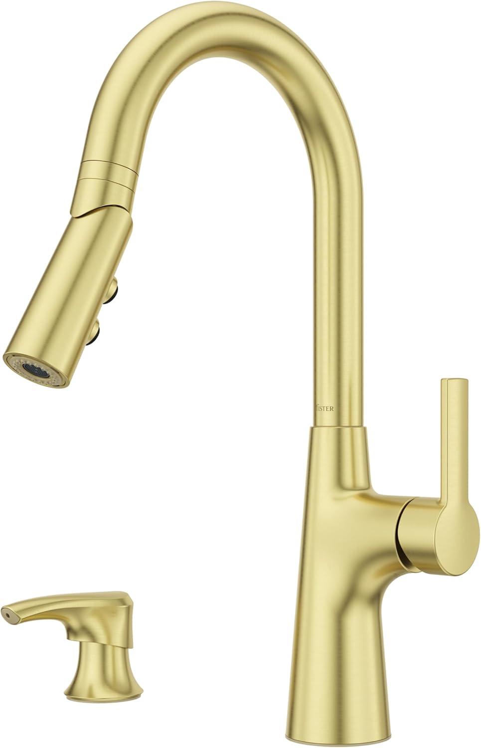 Tasso Brushed Gold Pull-Down Kitchen Faucet with Soap Dispenser