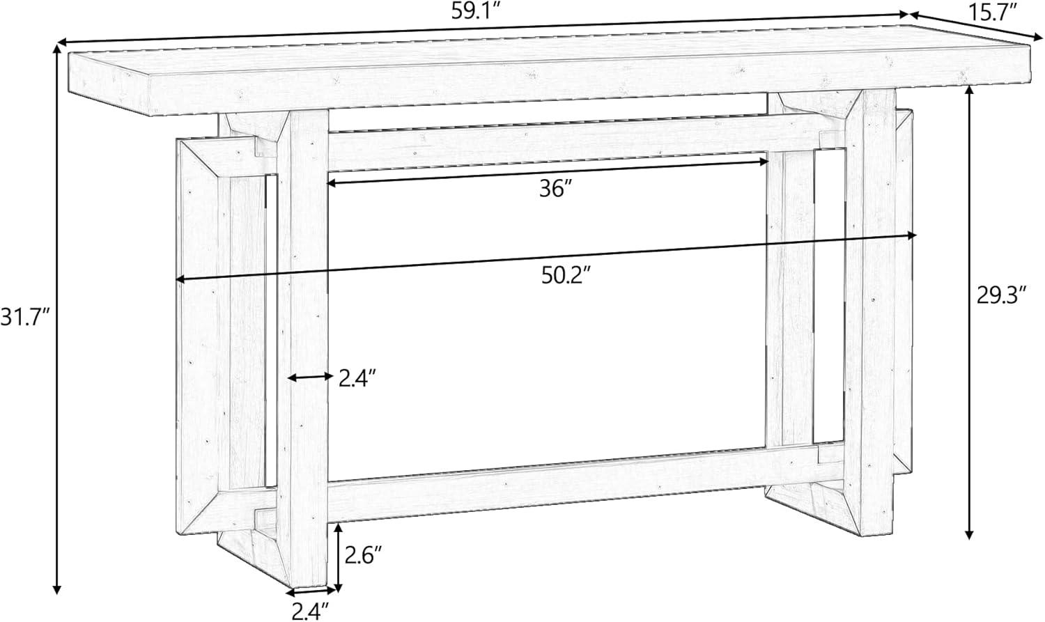 Black Pine and MDF Console Table with Concrete Top, 59''