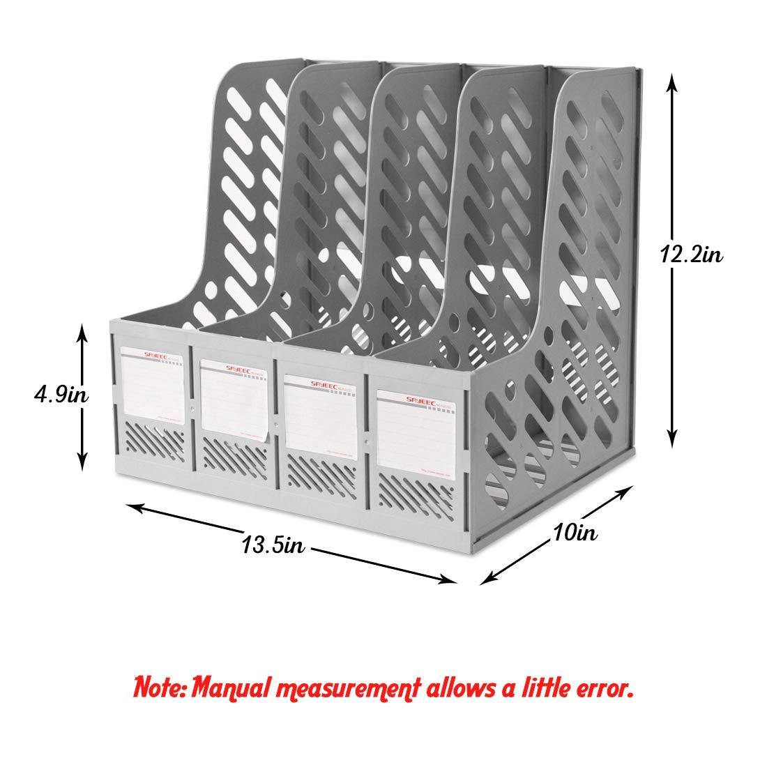 SAYEEC File Holder Plastic Magazine Organizer for Desk Vertical 4 Compartment Binder Folder for Office Home Storage,Gray