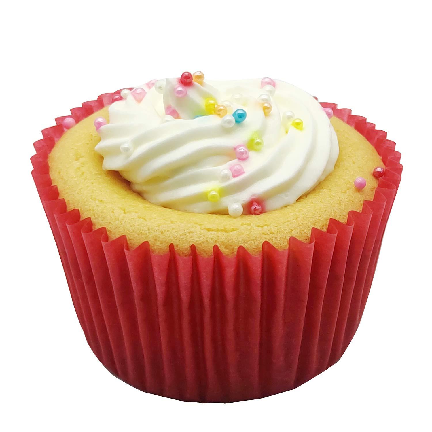 Vibrant Red Greaseproof Paper Cupcake Liners, Standard Size, 100-Count