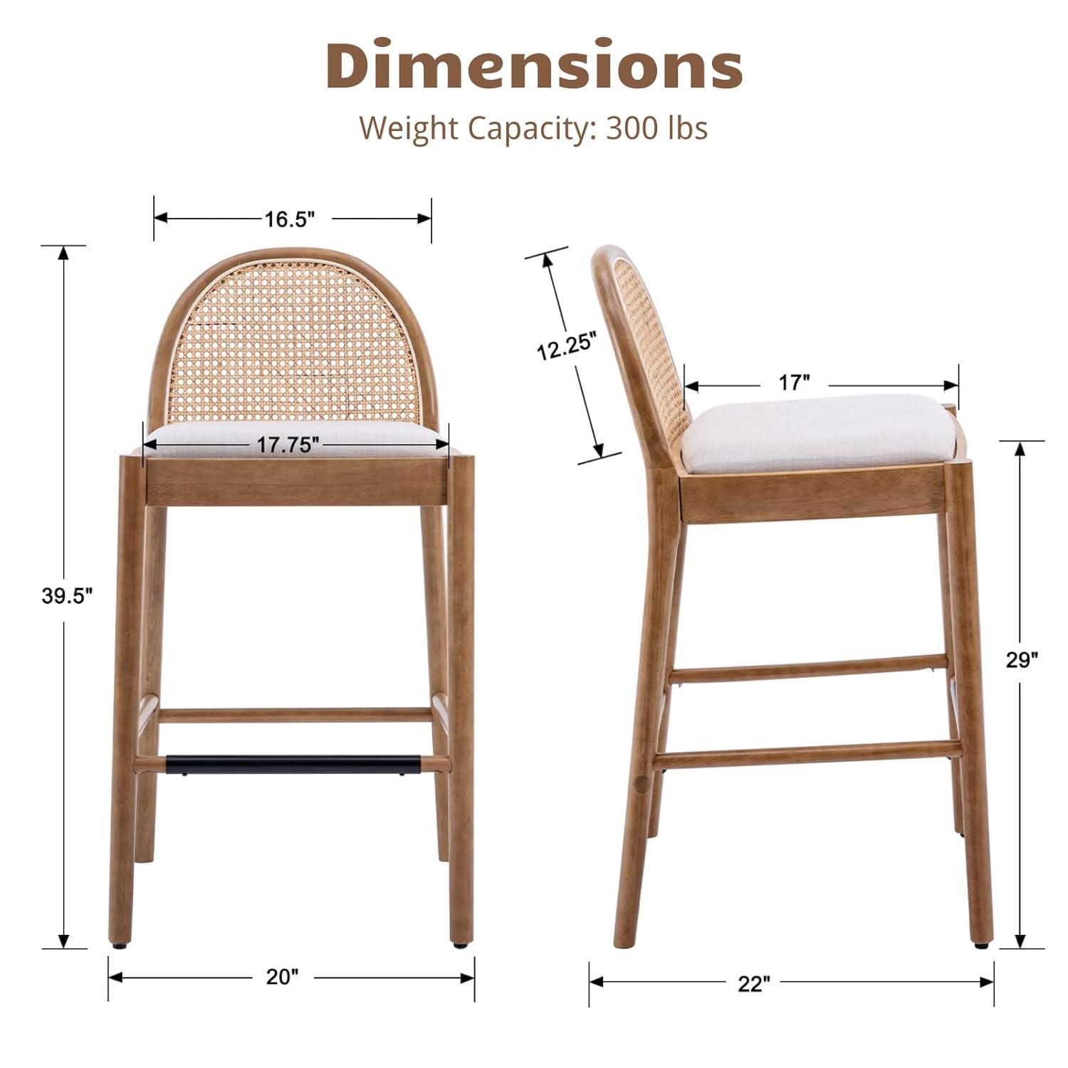 Bayou Breeze Emington Modern Stools with Rattan Backrests and Wood Frame (Set of 2)