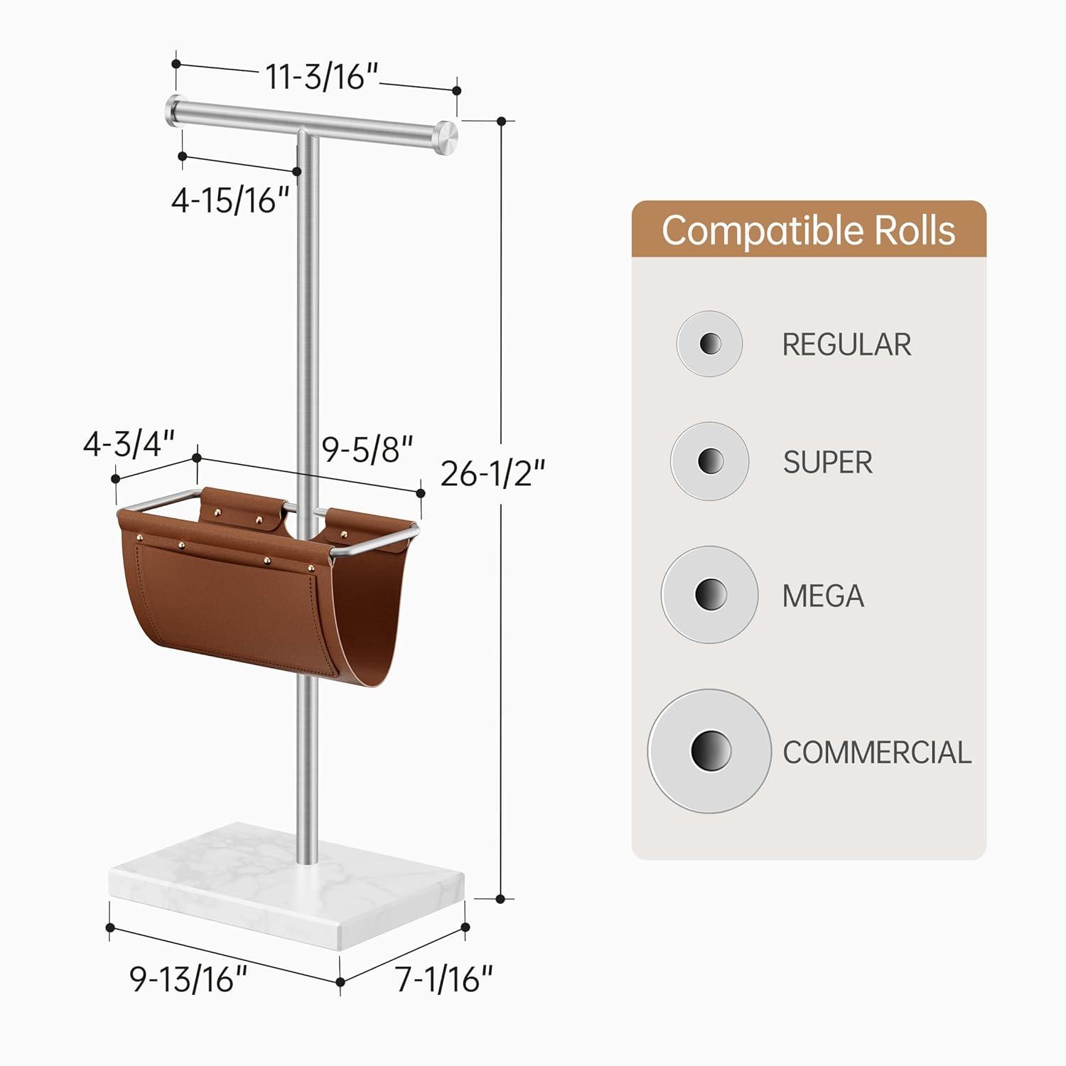 KES Toilet Paper Holder Stand With Bathroom Magazine Rack, Magazine Holder And Double Roll Toilet Paper Holder Free Standing, Weighted Marble Base