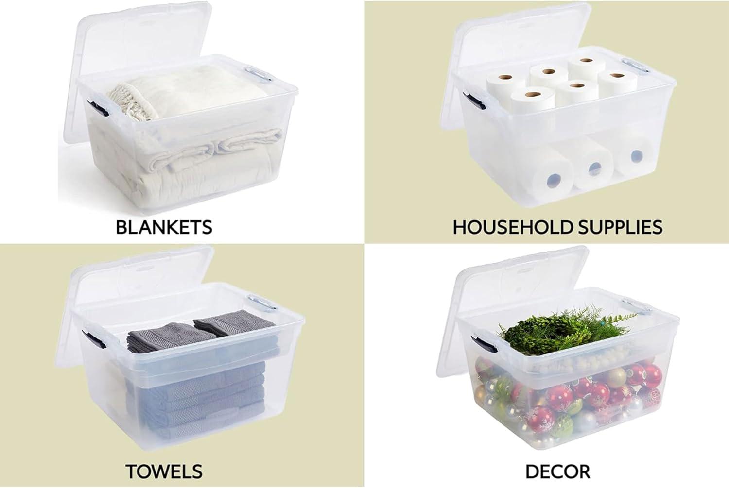 Clear Stackable Plastic Storage Bins with Latching Lids, 71 Quart