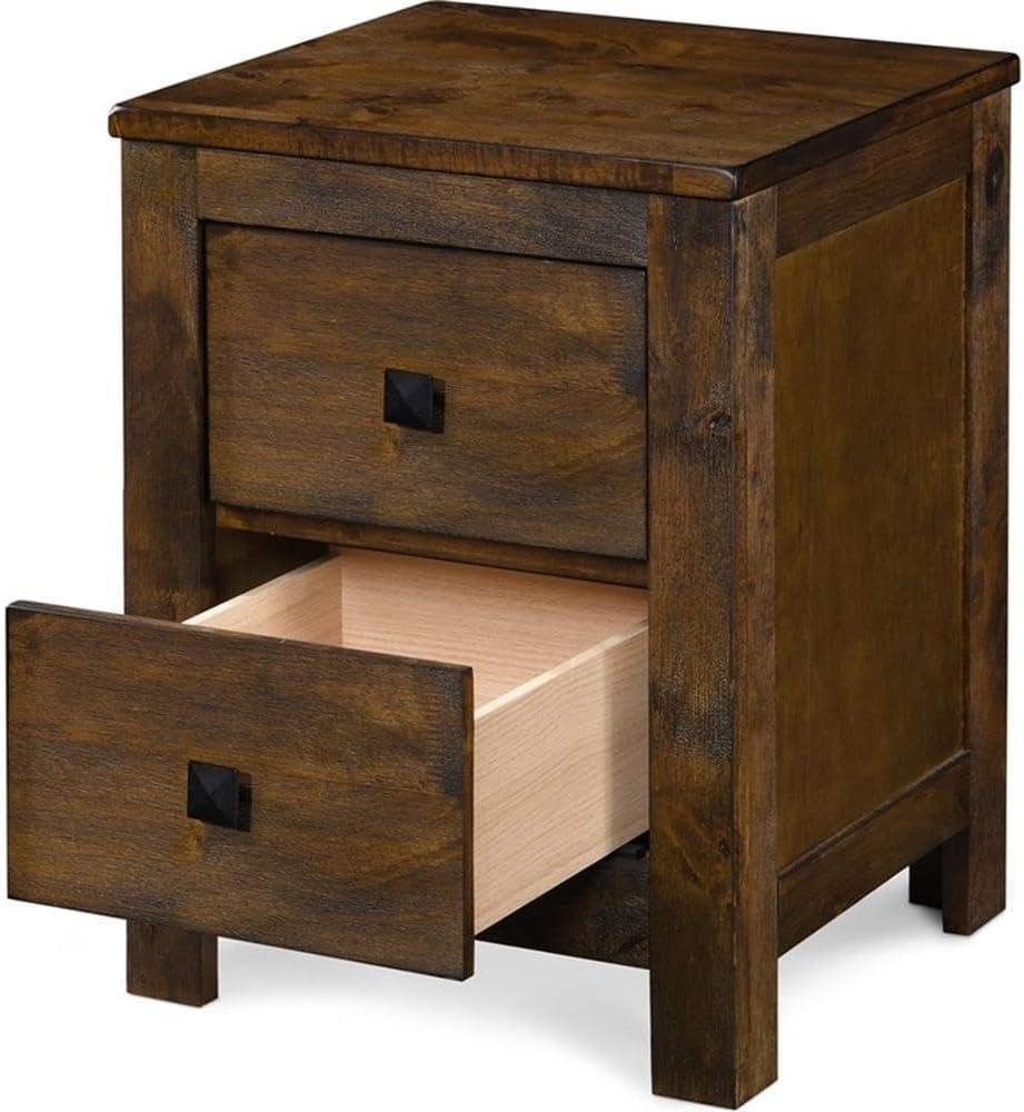 Stratford 2 Drawer Nightstand Classic Brown - Finch: Bedside Storage, Rustic Farmhouse Design