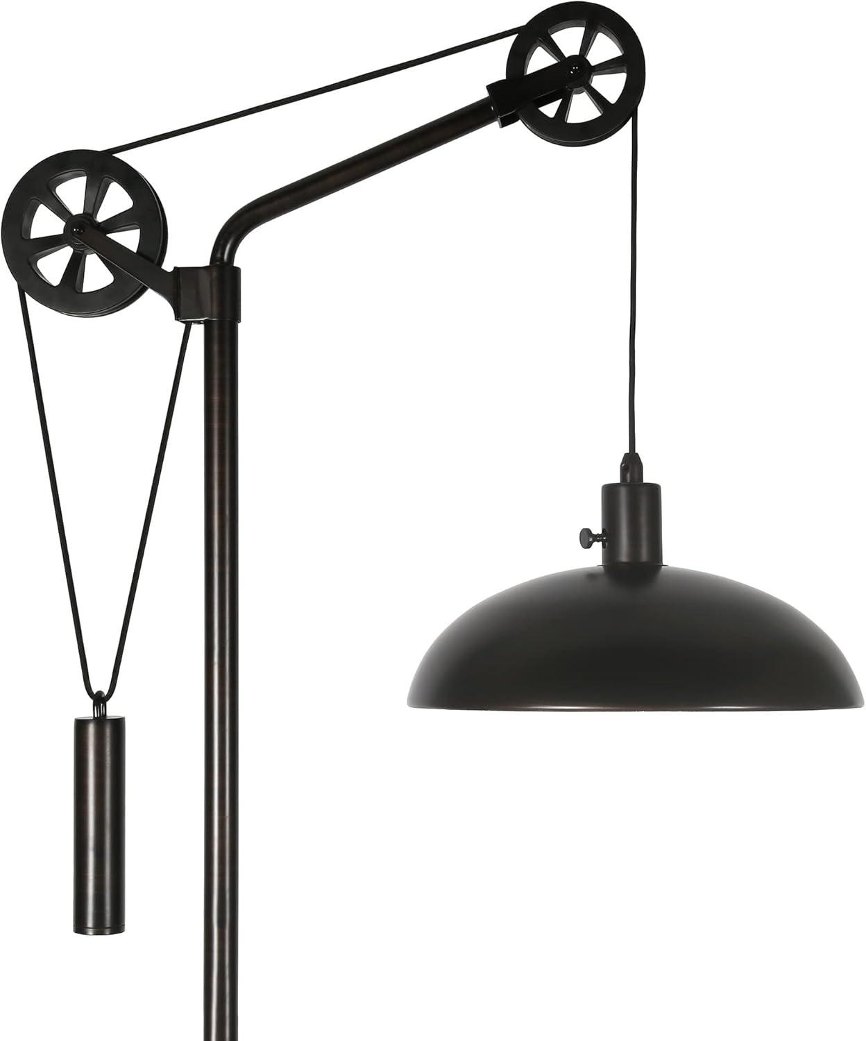 Evelyn&Zoe Industrial Metal Floor Lamp with Spoke Wheel Pulley System