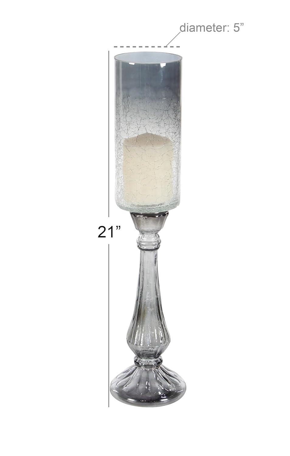 DecMode Silver Glass Handmade Turned Style Pillar Hurricane Lamp with Faux Mercury Glass Finish