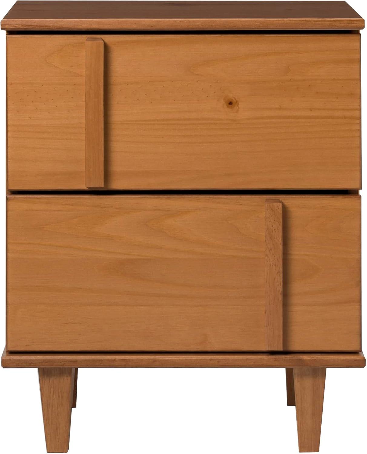 Walker Edison 20” Contemporary Vertical Drawer Pulls Solid Wood Nightstand, Caramel