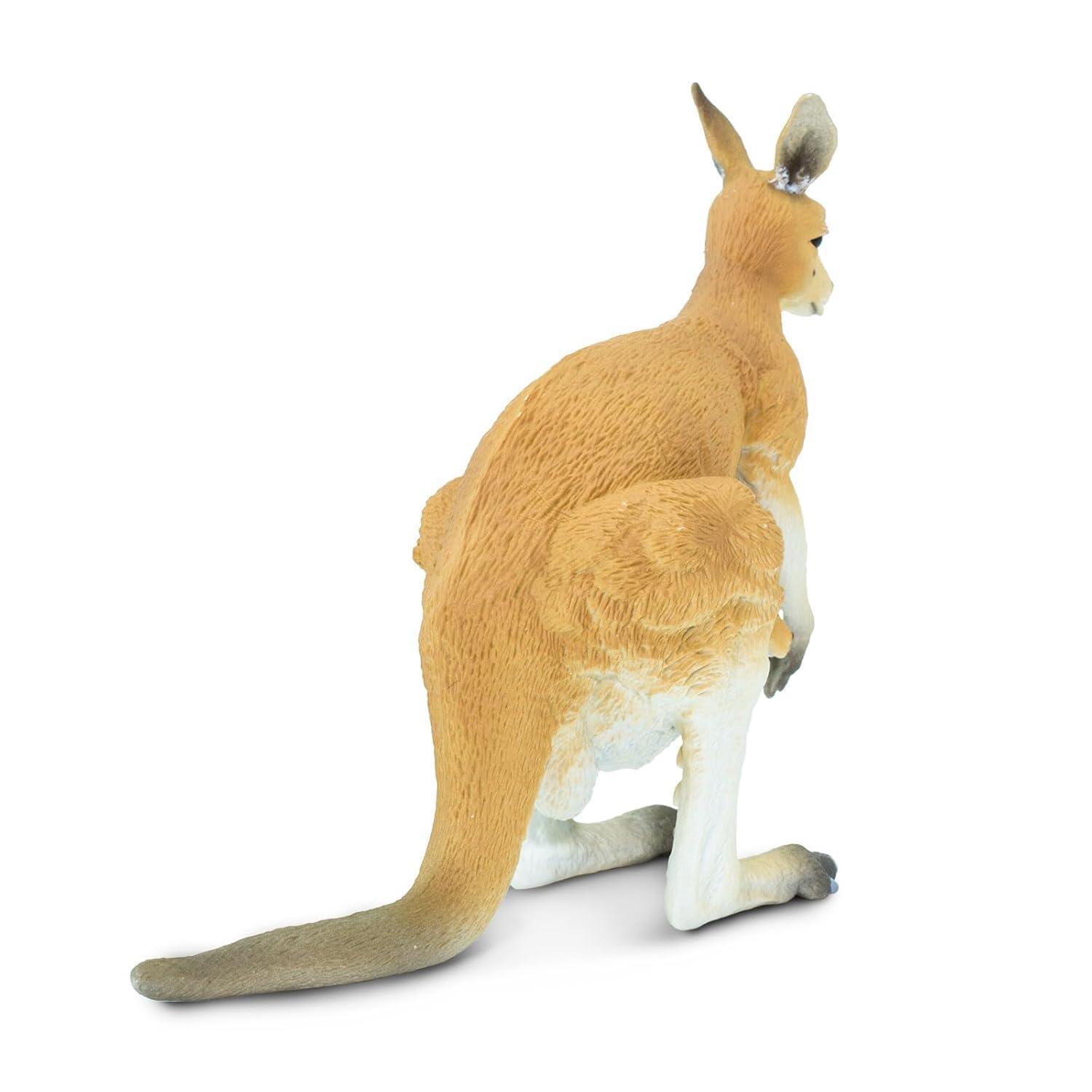 Hand-Painted Light Orange Red Kangaroo with Joey Educational Toy