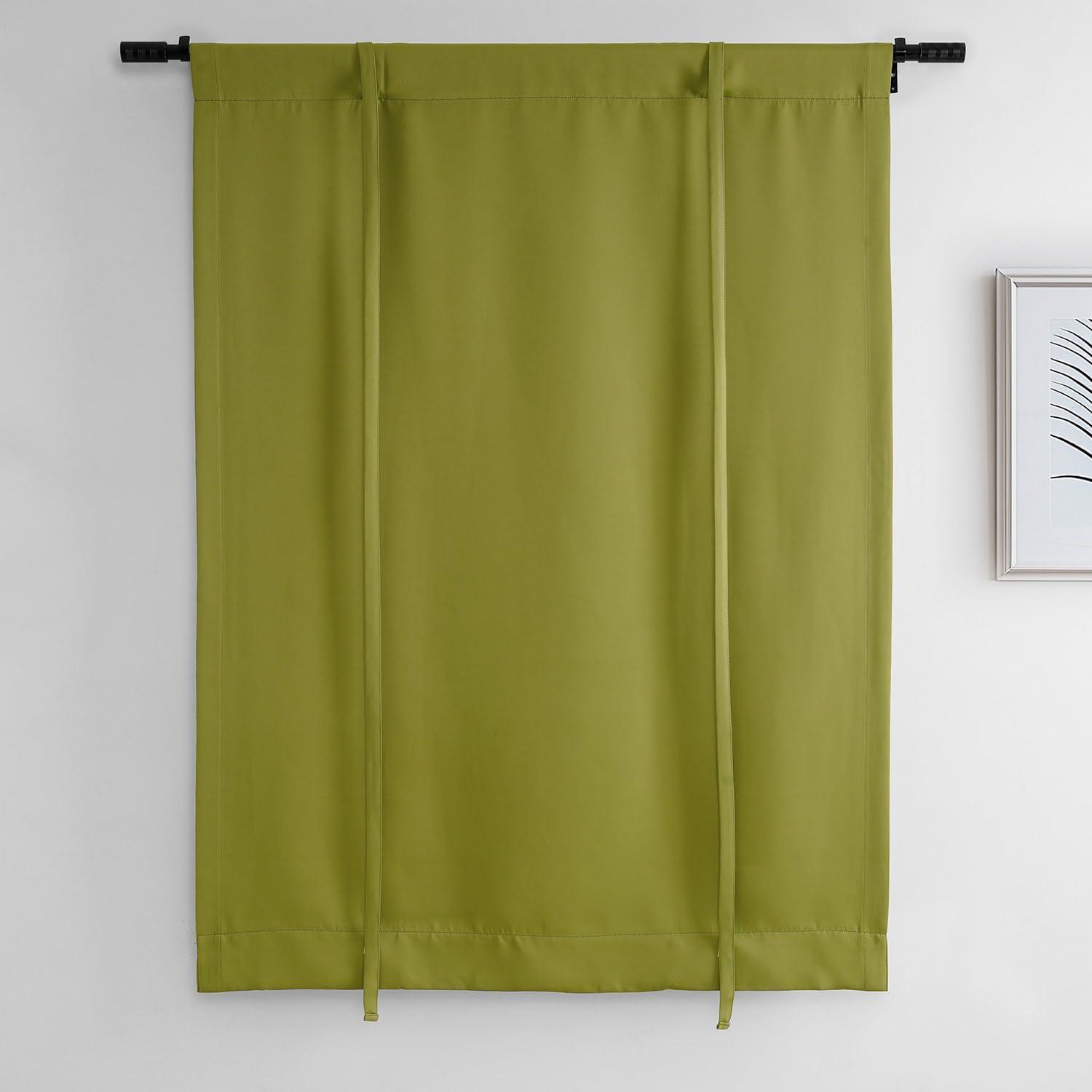 Moss Green Polyester Blackout Tie-Up Curtain Panel 46" x 63"