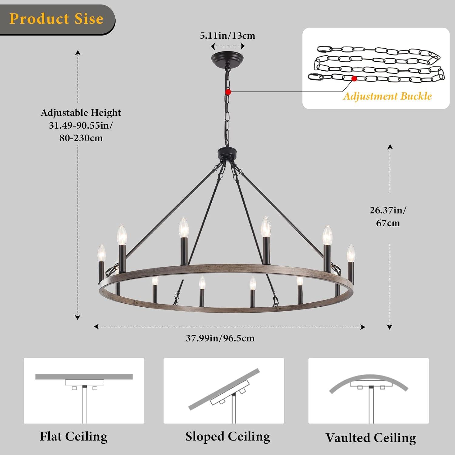 Moomal 12 - Light 38" Candle Style Dimmable Wagon Wheel Chandelier