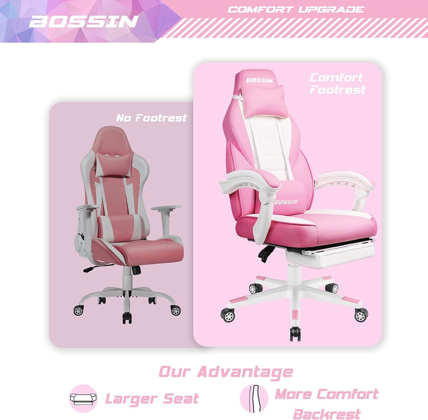 Bossin Gaming Chairs with Footrest, Massage Leather Game Chair for Adults, Big and Tall Gamer Chair with Headrest and Lumbar Support
