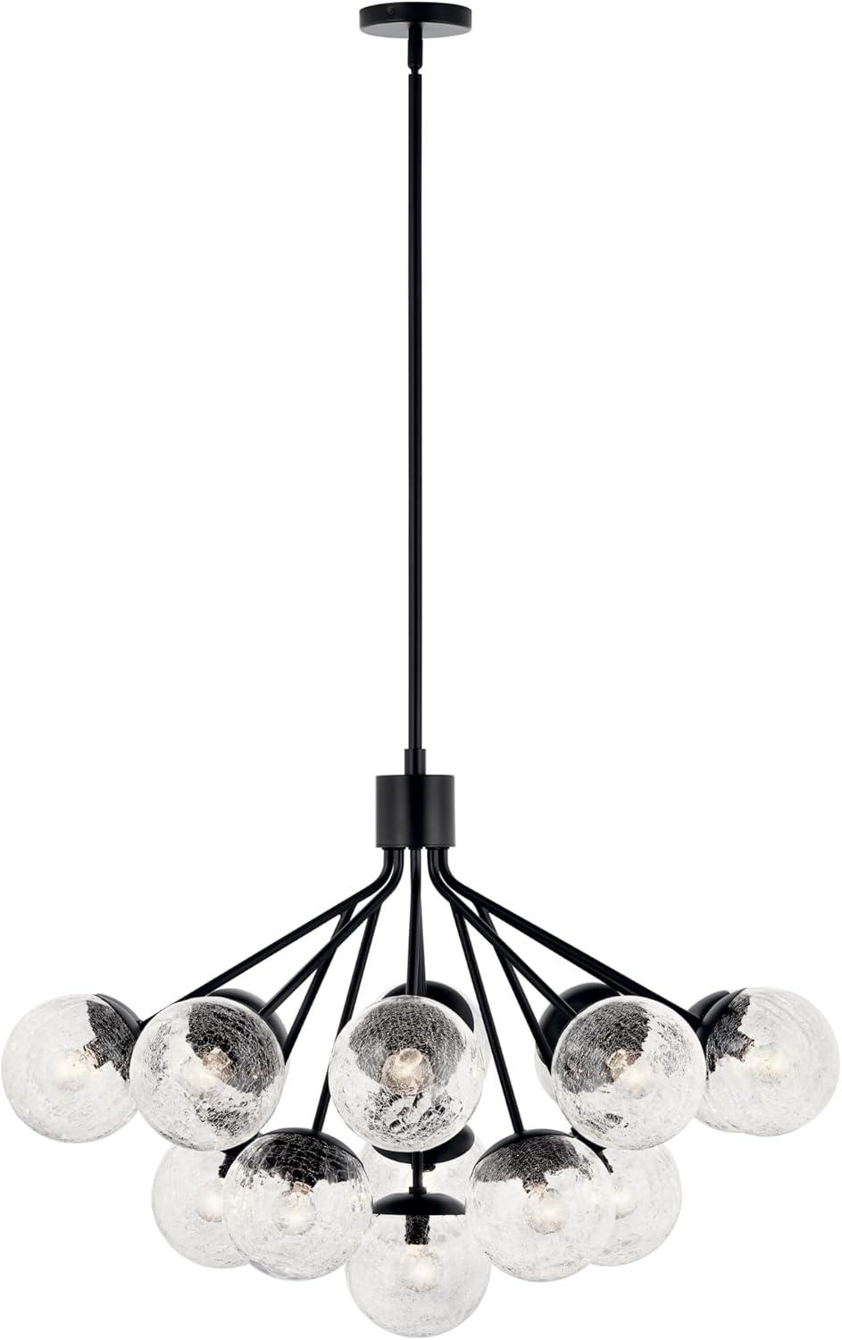 Black Sputnik 16-Light Chandelier with Clear Crackle Glass