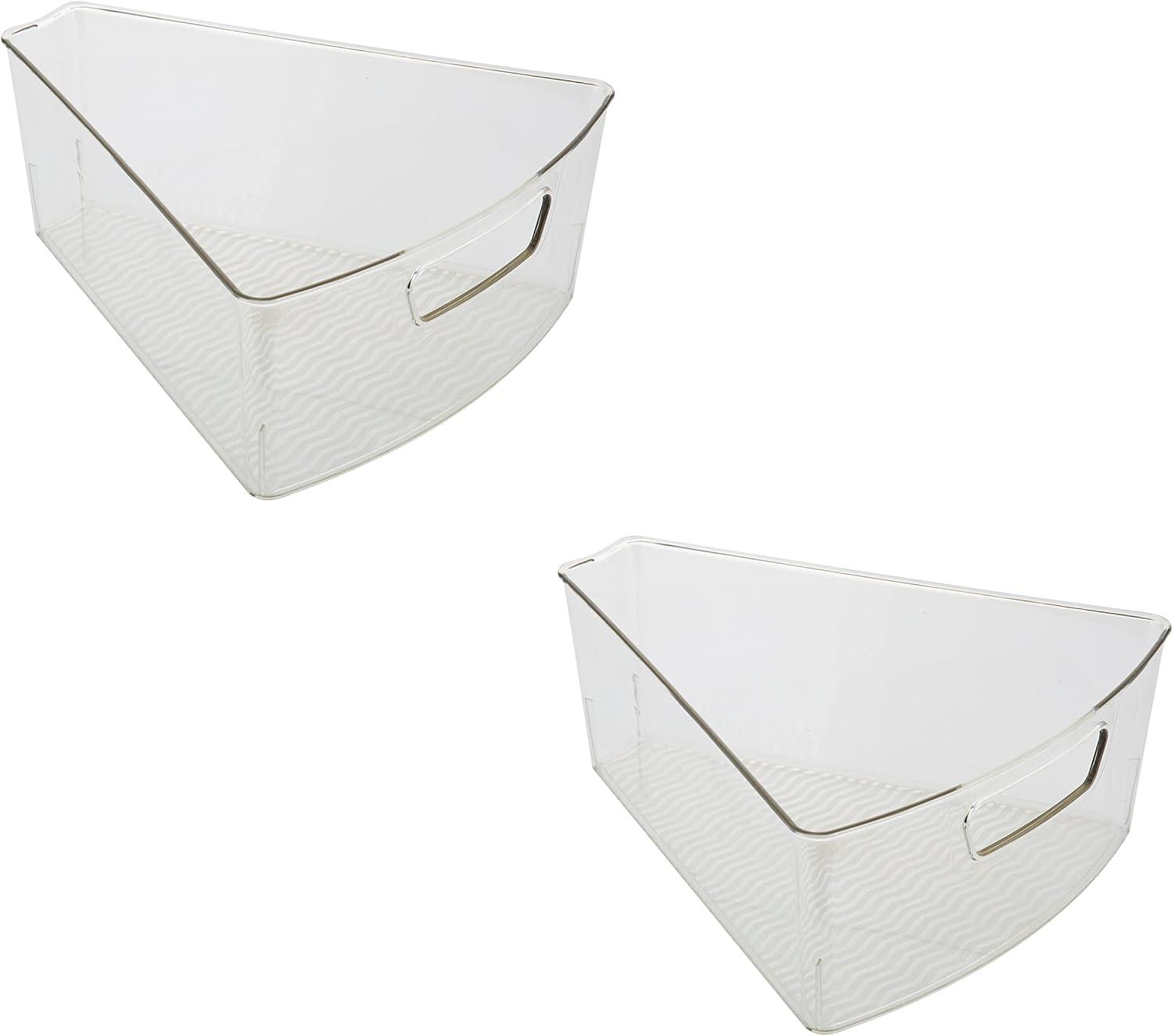 Clear Triangular Lazy Susan Organizer Bins with Handles, 2 Pack